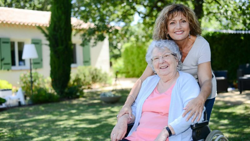 Cheerful,Mature,Woman,Visiting,Her,Mother,Elderly,Senior,Female,Walk