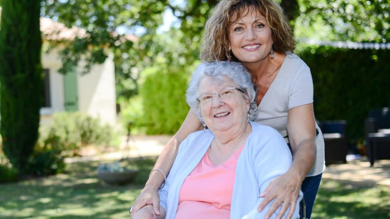 Cheerful,Mature,Woman,Visiting,Her,Mother,Elderly,Senior,Female,Walk