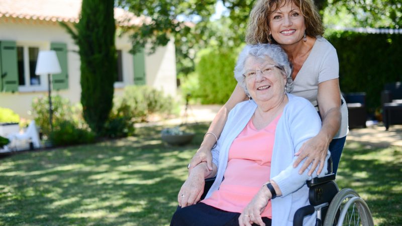 Cheerful,Mature,Woman,Visiting,Her,Mother,Elderly,Senior,Female,Walk