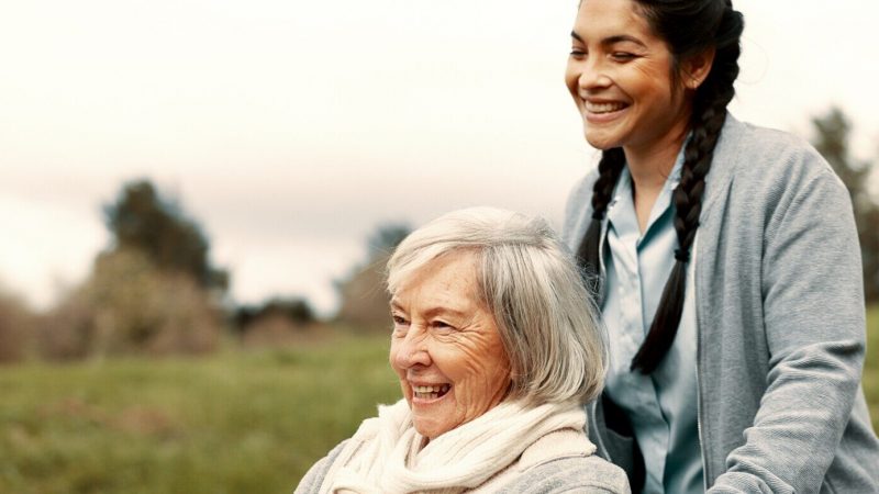 Happy,,Senior,Woman,And,Outdoor,With,Caregiver,,Nurse,Or,Healthcare